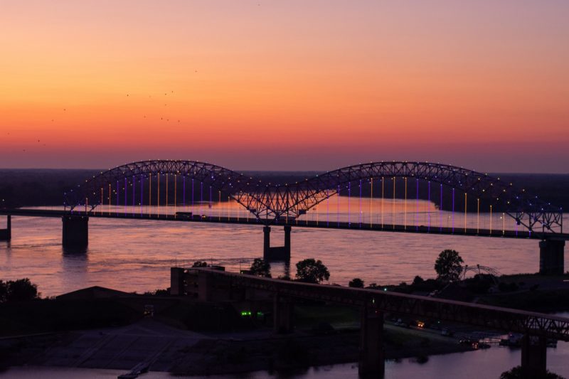 Bridge view with its two arches viewed from our Memphis hotel rooftop